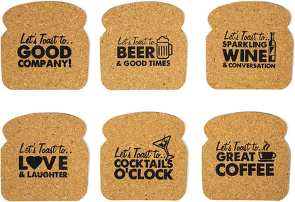 Toaster Coaster, Set of 6 Cork Coasters Round and Surface Protector for Drink, Coffee, Tea, Beer, Wine at Home or Bar, Novelty Gift Idea (Pink)