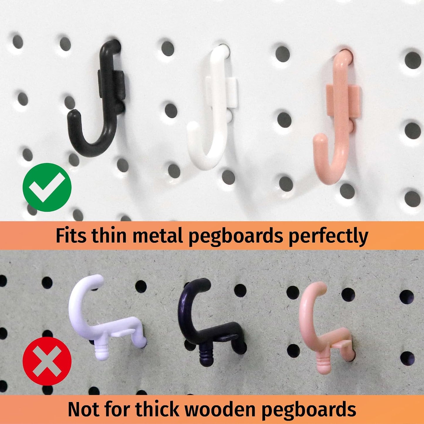HUHOLE 100PC Pink J Shape Plastic Pegboard Hooks for 1/4 Inch Pegboards | Snap In Hooks with 15 lb Capacity for Jewelry, Crafts, Keys, Cables, Tools, Garage Organization and Retail