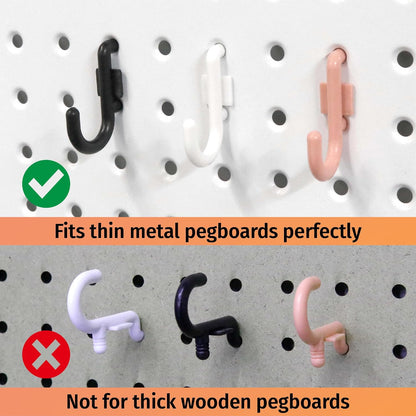 HUHOLE 100PC Pink J Shape Plastic Pegboard Hooks for 1/4 Inch Pegboards | Snap In Hooks with 15 lb Capacity for Jewelry, Crafts, Keys, Cables, Tools, Garage Organization and Retail