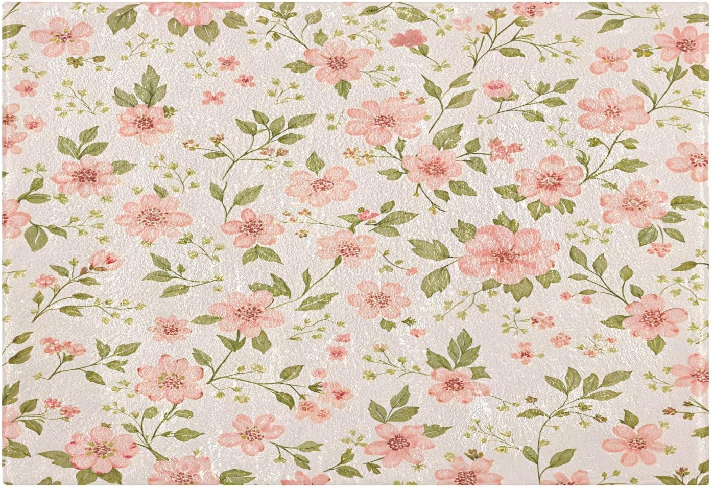 Pink Flowers Bathroom Mat Rug 24" x 16" Non Slip Super Absorbent Quick Dry Bath Mats for Bathtub Fluffy Rugs