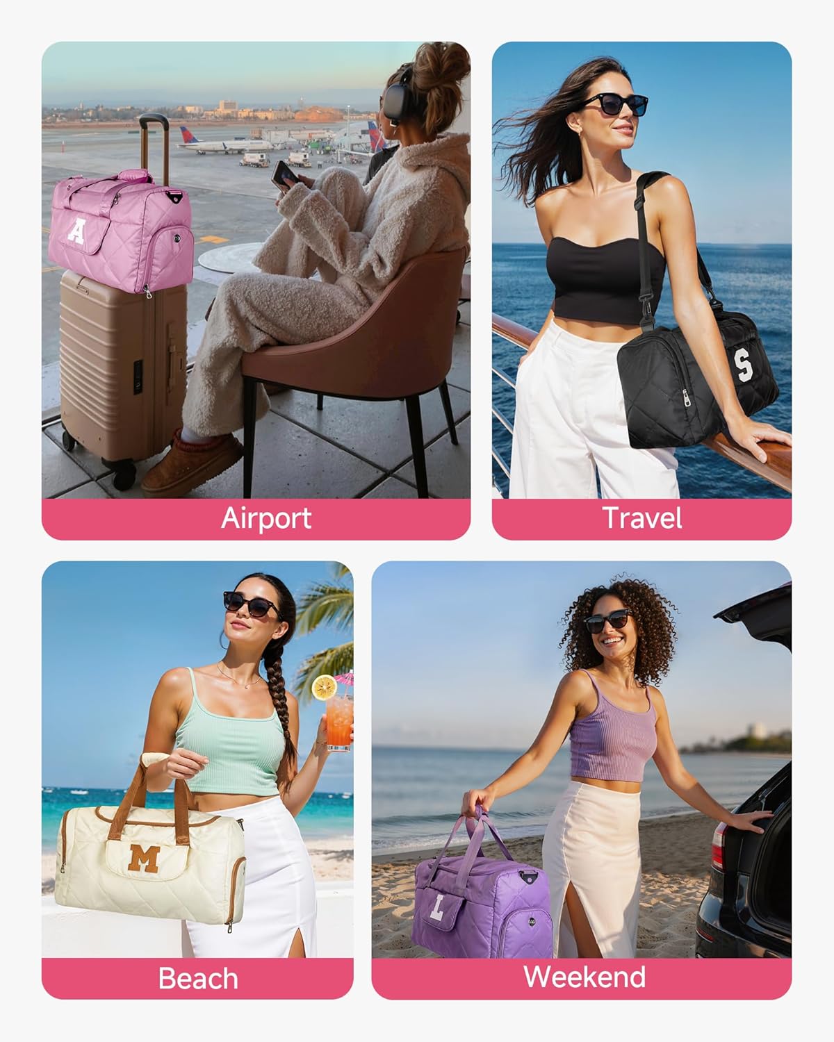 Elilier Teen Girl Gifts, Girls Duffle Bag, Dance Bag for Girls, Birthday Gifts for Teen Girls, Initial Overnight Weekender Bag, Gym Bag with Shoe Compartment, Girls Weekend Gift Idea