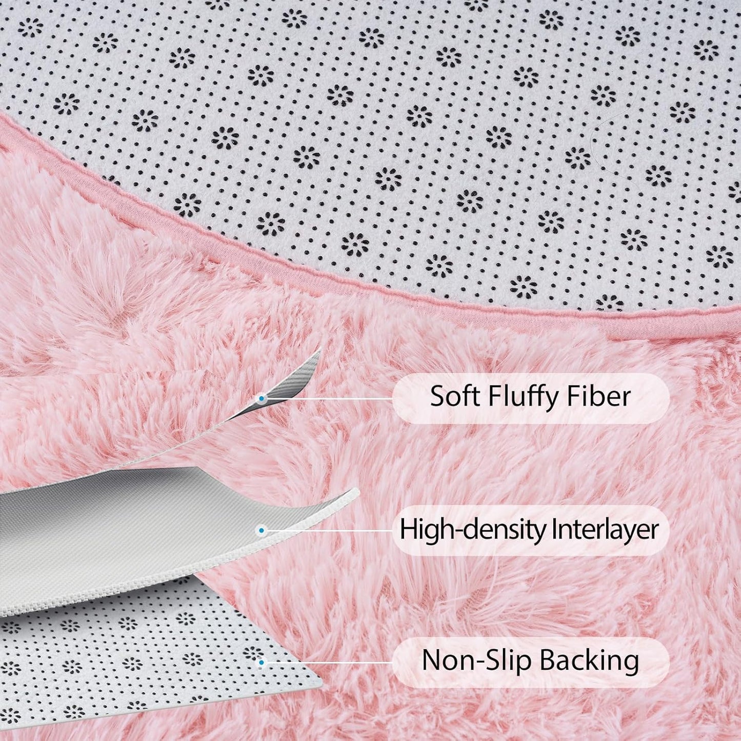 Goideal Fluffy Bedroom Rug, Small Oval Area Rugs, Pink Shag Bedside Carpet for Kids Room Nursery Dorm Cute Fuzzy Indoor Decor for Boy and Girl, 2.6 x 5.3 Feet