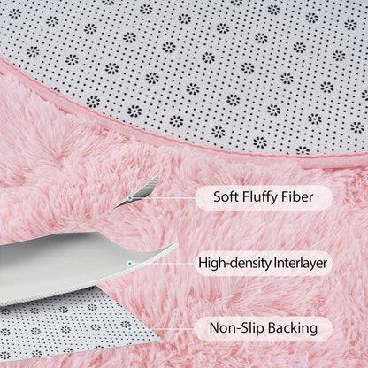 Goideal Fluffy Bedroom Rug, Small Oval Area Rugs, Pink Shag Bedside Carpet for Kids Room Nursery Dorm Cute Fuzzy Indoor Decor for Boy and Girl, 2.6 x 5.3 Feet
