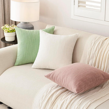 Foindtower Set of 2 Decorative Textured Burlap Linen Throw Pillow Covers Farmhouse Boho Cushion Cover Solid Accent Pillowcase for Couch Sofa Bed Living Room Home Decor,18×18 Inch,Dusty Pink