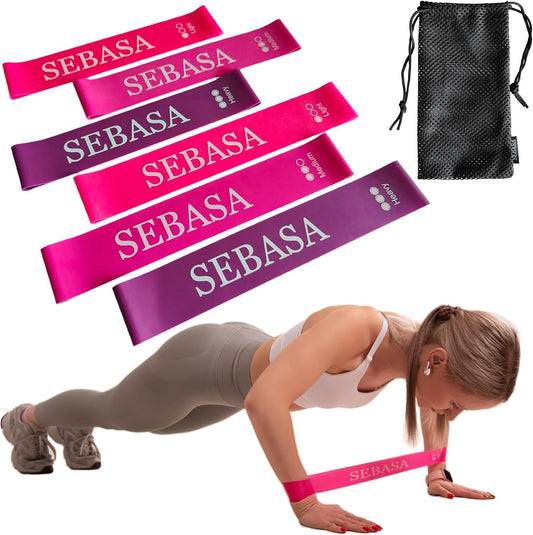 Dual-Size Exercise Bands, Mini Loop Resistance Bands, Set of 6 Elastic Bands, Small Exercise Bands, Fitness Bands Assorted Sizes, Full Body Workout Bands, Natural Latex Fitness Bands