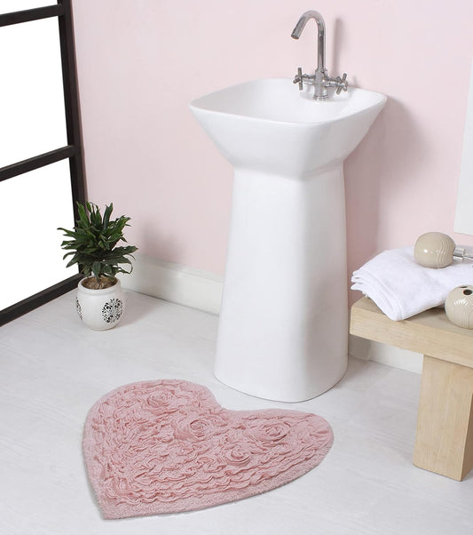 Home Weavers Bell Flower Collection 100% Cotton Tufted Bath Rugs, Extra Soft and Absorbent Bath Rugs, Non-Slip Bath Mats, Machine Washable, Bath Mats for Bathroom Floor and Tub, 25"x25" Heart, Pink