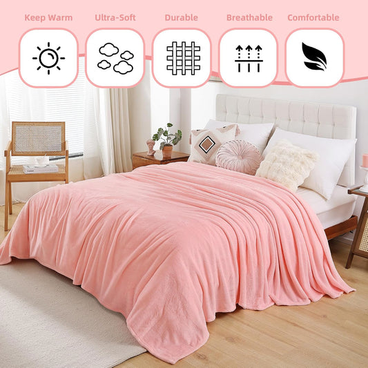 Pink Fleece Throw Blanket for Couch Chair Sofa, Soft Warm Fuzzy Cozy Blankets for Women Men, 300GSM Room Decor Flannel Microfiber Blankets for All Seasons, 50x60 Inches