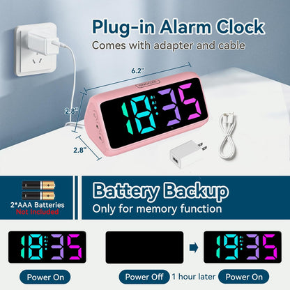 Netzu Loud Alarm Clock for Heavy Sleepers, RGB Alarm Clocks for Bedrooms Seniors Kids, Plug in Digital Clock with 5 Dimmers, 2 Alarms, 4 Volumes and Snooze