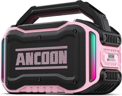 ANCOON Speakers Bluetooth Wireless: 80W(Peak) Loud Speaker with Bass, 20H Playtime, IPX6 Waterproof, Large Jobsite Speakers for Work, Outdoor, Workshop, Garage, Portable Speaker with TWS (Pink)