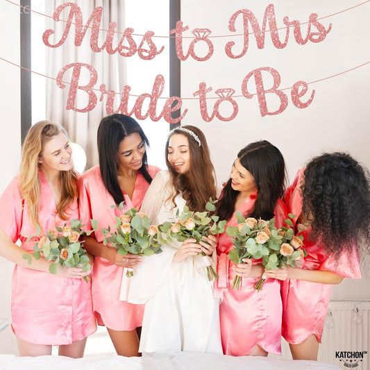 KatchOn, Rose Gold Miss to Mrs Bride to Be Banner - No DIY, 10 Ft | Glitter Miss to Mrs Banner for Bridal Shower Decorations | Bridal Shower Banner Backdrop | Bride to Be Sign, Bachelorette Party Decorations