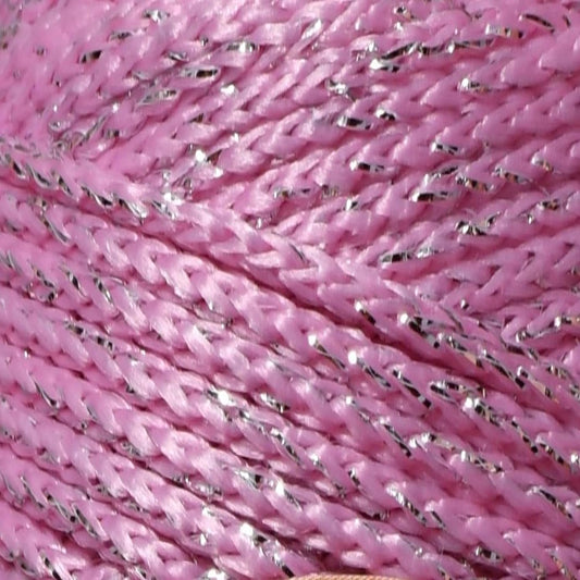 3 Skein 1.5mm (3x153 Yards) Premium Polyester Macrame Cord Sparkle, Colorful Rope, Yarn Crochet, Macrame Supplies for Bag Craft Wall Hangers, Bags, Bottom Plates, Carpets(3 Pink Silver)