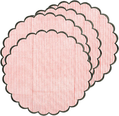 Ridhi Round Block Print Place Mat Double Layer Floral Cotton Washable Placemats 15" Embroidery Block Print Table Mat (Pack of 4-15 Inch Heart Pink Stripe)