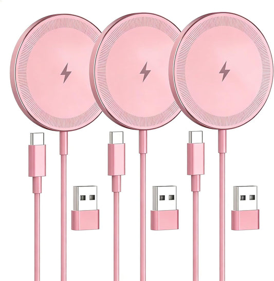 3-Pack 15W Magnetic Wireless Charger: Qi2 Fast Charging Pad for iPhone Air 17 16 15 14 13 12 Pro Max, Samsung Galaxy S26 S25, Google Pixel 10, Slim Portable for Desk Bedside Travel-Pink