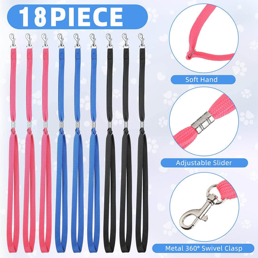 18 Pcs Pet Dog Grooming Loops Nylon Restraint Noose Adjustable Straps Fixed Dog Cat Safety Rope Supplies for Pet Grooming Table Bathtub, Blue, Black and Pink, 21 Inch