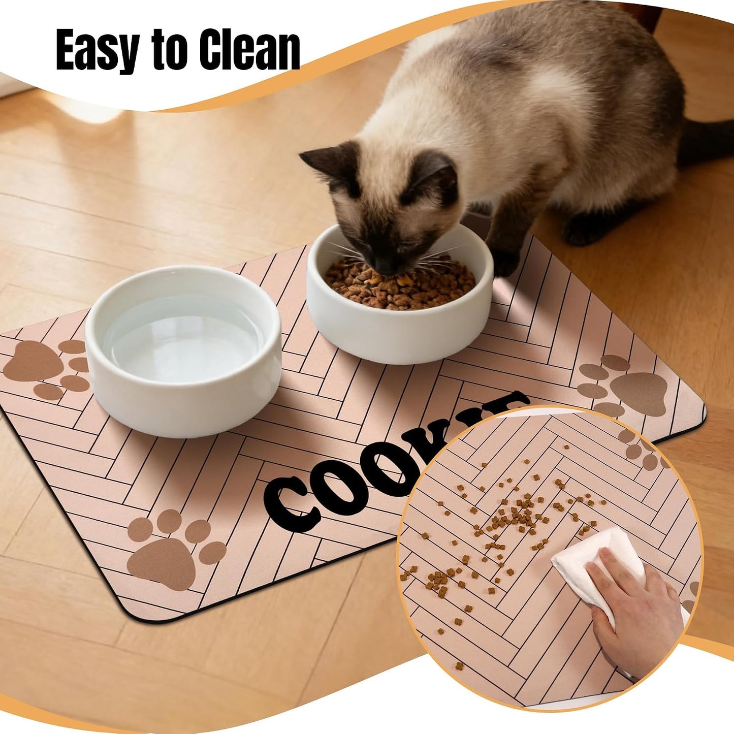 Personalized Pet Food Mat for Dog, Custom Name Absorbent Placemat for Water Bowl, Non-Slip Rubber Backing, Quick Dry Water Dispenser Mat, 17.7"x11.8", Pink