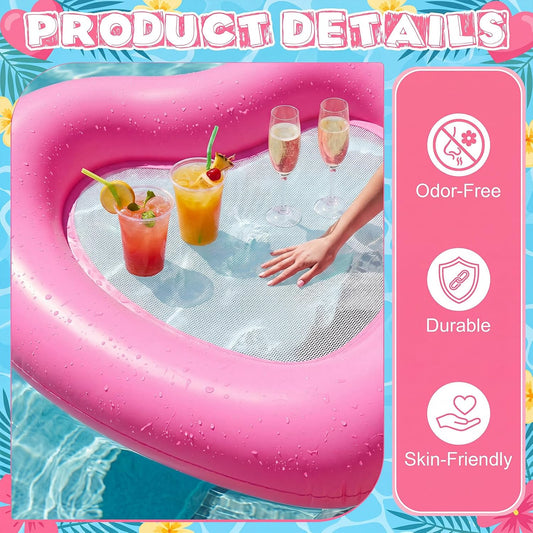 Outus 1/2 Pcs 39x35'' Inflatable Heart Pool Float Mesh Pink Pool Lounger Mesh Water Hammock PVC Floating Chair Bed for Adults Summer Party Swimming Water Beach Lake Tanning Fun