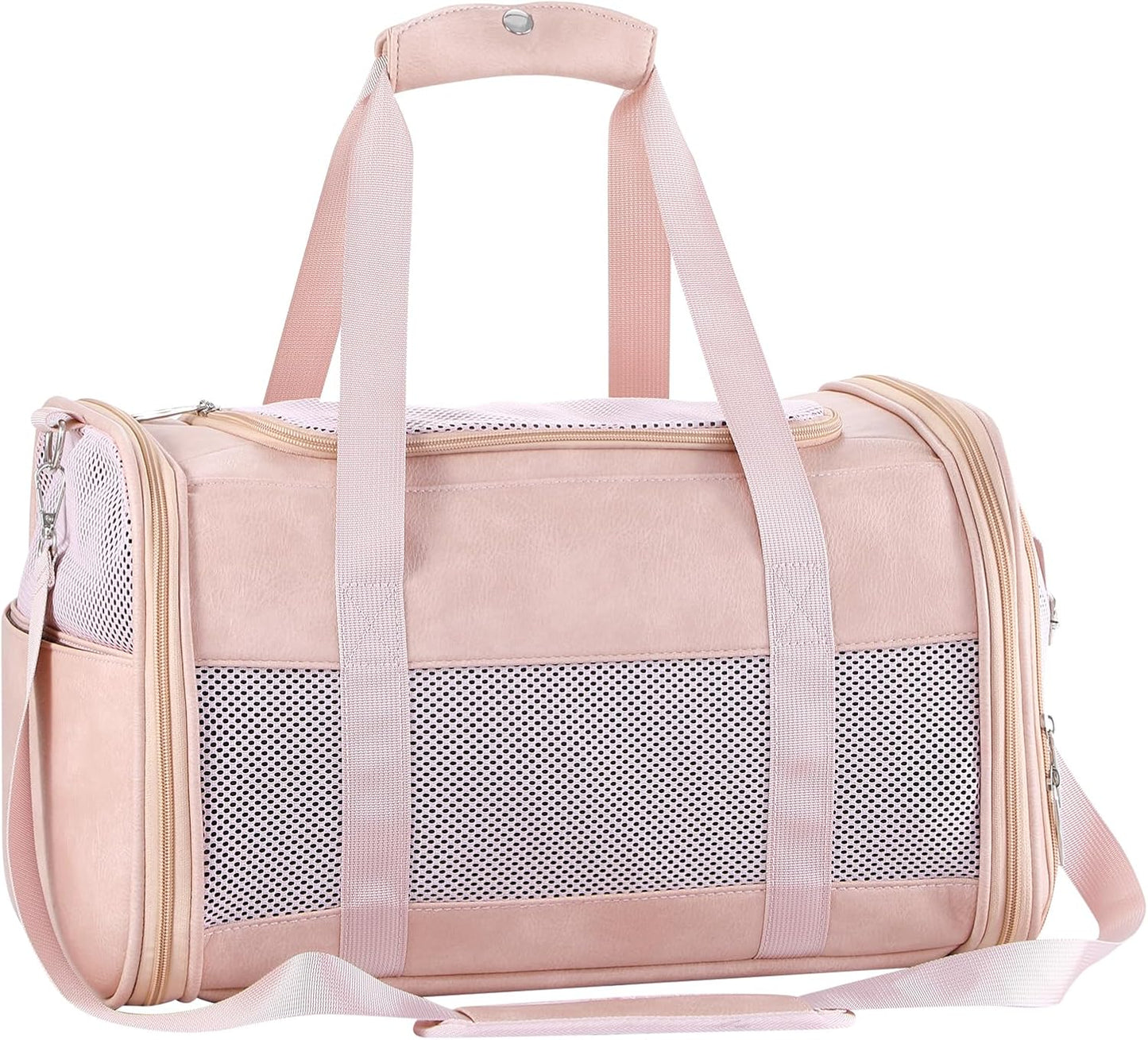 Fashion Leather Dog Carrier, Airline Approved Cat Carrier Soft Sided Pet Bag Carrier Purse for Puppy Kitten Small Animals Pink