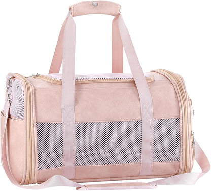 Fashion Leather Dog Carrier, Airline Approved Cat Carrier Soft Sided Pet Bag Carrier Purse for Puppy Kitten Small Animals Pink