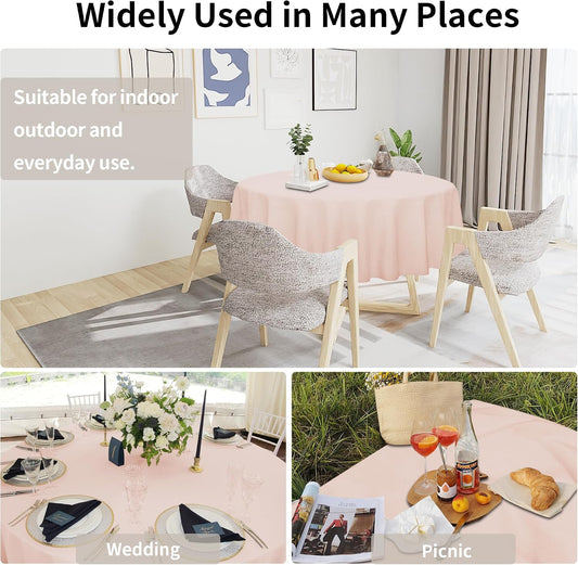 Easy-Going Faux Linen Waterproof Spill-Proof Tablecloth Stain Resistant Round Table Cloth Wrinkle Free Decorative Fabric for Kitchen, Dining, Party, Weddings, Restaurants (60 in-Round, Pink)