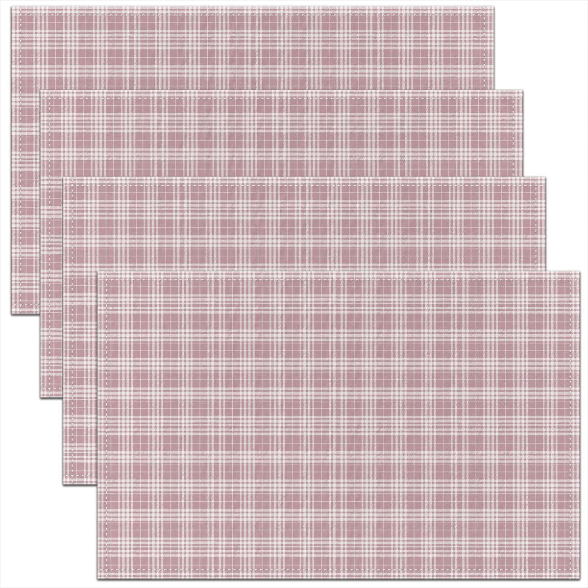 Manfei Grid Kids Placemats Set of 4,Geometric Plaid Square Splicing Table Place Mats,Minimalist Fashion Fresh Kitchen Decor,White Pink Placemat Kitchen Table Decoration 12"x18"