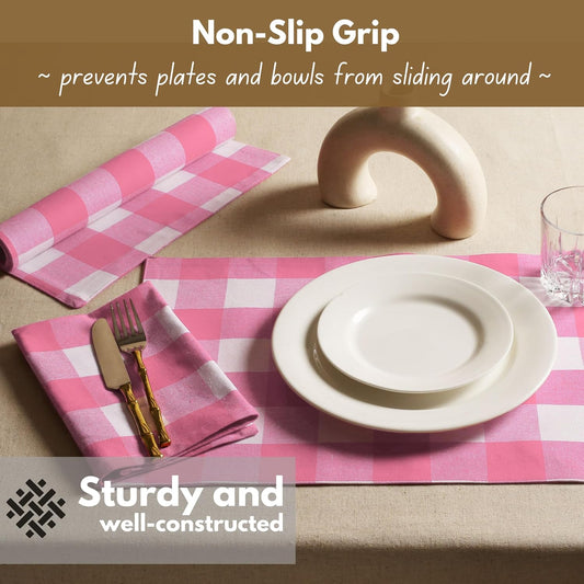 Native Fab Cotton Placemat 13x19 inches, Heat Resistant, Buffalo Plaid Place mats Set of 4, Decorative Reversible Check Pattern Placemats for Dining Decor, Kitchen, Pink White