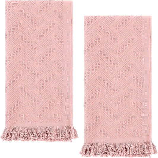2 Pcs Boho Bathroom Hand Towel, 13 x 30 Inch Turkish Cotton Decorative Face Towel Soft Hand Towels for Farmhouse Boho Bathroom Decor Kitchen Hotel Spa(Pink)