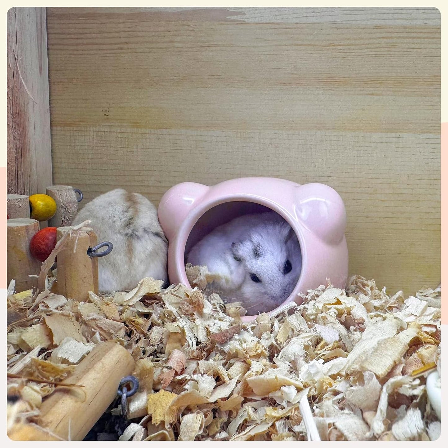 Ceramic Hamster House, Cute Animal Shaped Hamster Cave, Summer Cool Small Animal Hideout Habitat Decor for Dwarf Hamsters (Pink)