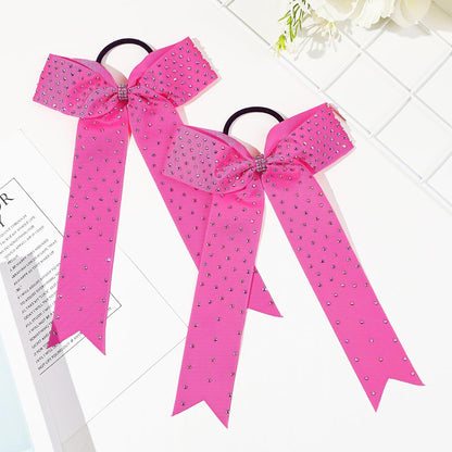 DEEKA 12 Count Pink Collegiate Style Cheer Bows with Rhinestones - Handmade Hair Accessories for Girls, Teens, Cheerleaders and Softball Players