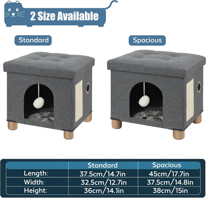 BRIAN & DANY Cat House for Indoor Cats,Cat Bed Cave for Kitten with Scratch Board & Ball,14.5X 12.5X 14.1 inches, Pink