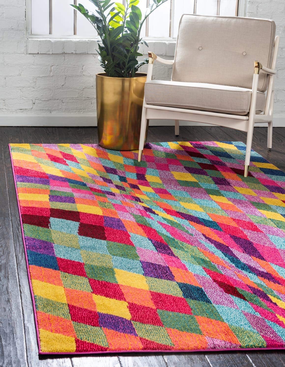 Unique Loom Estrella Collection Geometric, Abstract, Colorful, Modern, Eclectic Area Rug (5' 0 x 8' 0 Rectangular, Multi/Pink)