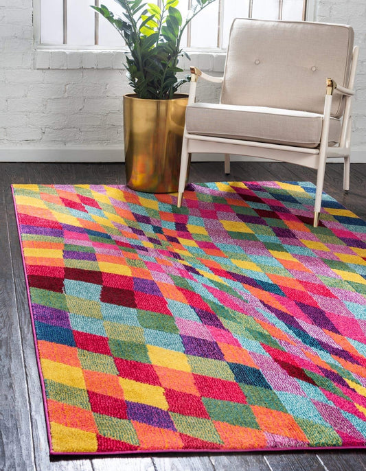 Unique Loom Estrella Collection Geometric, Abstract, Colorful, Modern, Eclectic Area Rug (5' 0 x 8' 0 Rectangular, Multi/Pink)