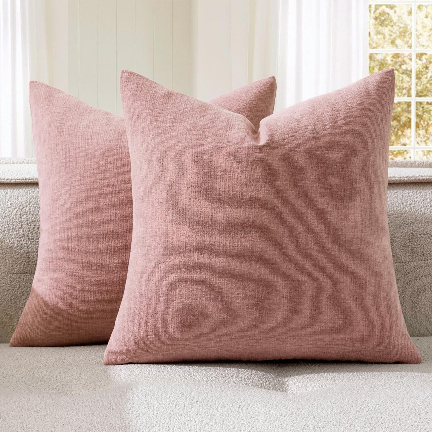 MIULEE Blush Pink Couch Pillow Covers 18x18 Inch, Set of 2 Soft Spring Valentine Cute Decorative Square Throw Pillow Covers Farmhouse for Sofa Living Room Bed