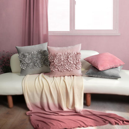 JWH Handmade 3D Flower Throw Pillow Covers Aesthetic Decorative Floral Accent Pillow Cases Stereo Velvet Pillowcase Cute Cushion for Car Bed Couch Bedroom Decor 18x18 Inch Dusty Pink