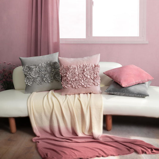 JWH Handmade 3D Flower Throw Pillow Covers Aesthetic Decorative Floral Accent Pillow Cases Stereo Velvet Pillowcase Cute Cushion for Car Bed Couch Bedroom Decor 18x18 Inch Dusty Pink