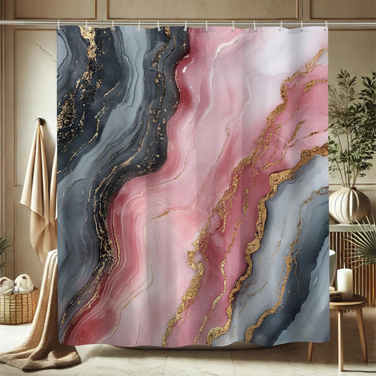 Abstract Peach and Gray Shower Curtain, Modern Art Bathroom Decor for Year-Round Elegance, Chic Waterproof Fabric Shower Curtain Set with Hooks 72x78 Inch