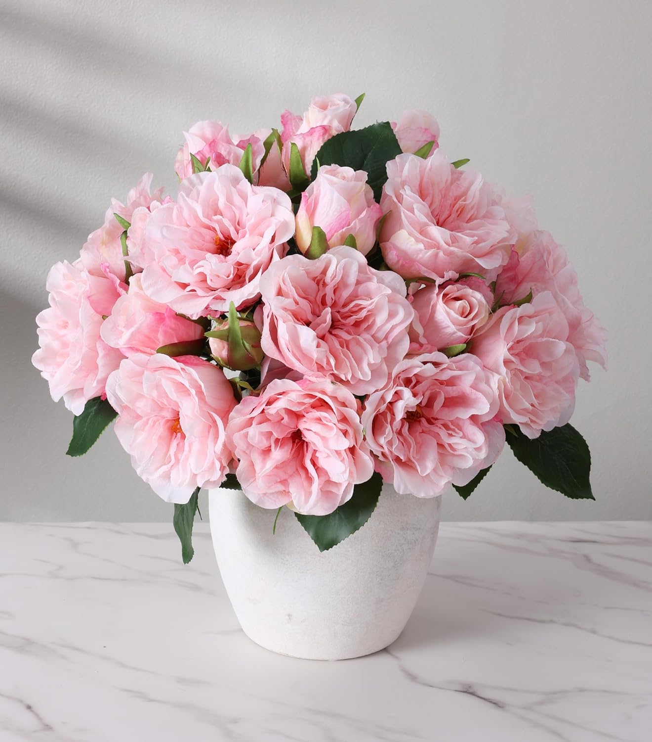 florisso Light Pink Rose Artificial Flowers - 13 Branches Faux Roses for Vase Decor, Wedding Centerpieces & Living Room Accents (Silk Artificial Roses)