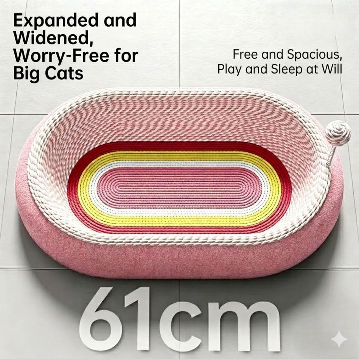 3-in-1 Cat Scratcher Lounge Bed – Ergonomic Curved Cat Scratching Board Nest – Durable Cardboard Cat Scratching Post Alternative for Sleeping and Instinct Releasing, Pink