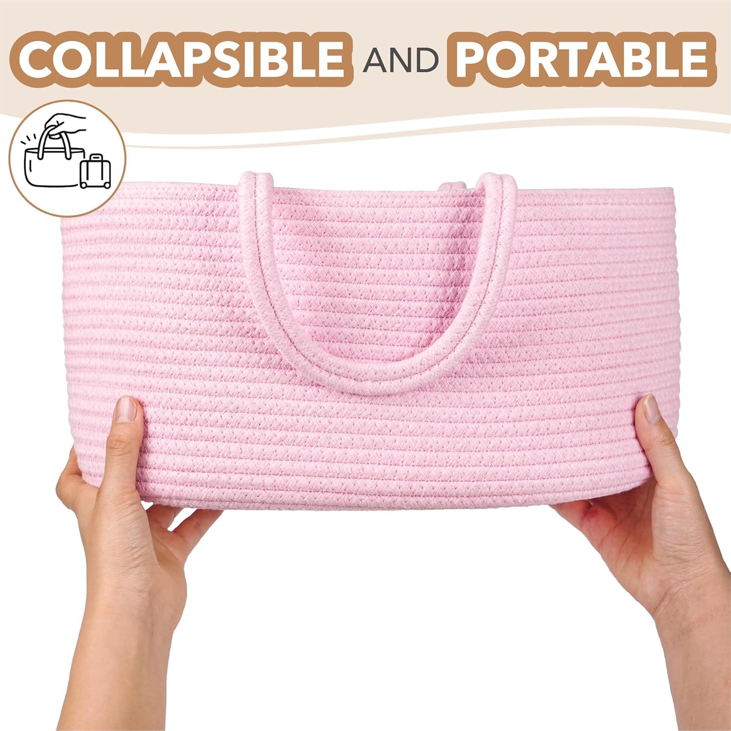Mr. Pen- Baby Diaper Caddy Organizer, Pink, Rope Nursery Storage Bin and Car Organizer, Portable Holder Tote Bag for Changing Table, Travel, Baby Shower Gifts, Newborn Essentials