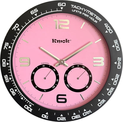 15.4 Inch Indoor Silent Wall Clock, Modern Round Plastic Clock with 3D Raised Numbers, Battery Operated Easy to Read Home Office Decor (Pink)