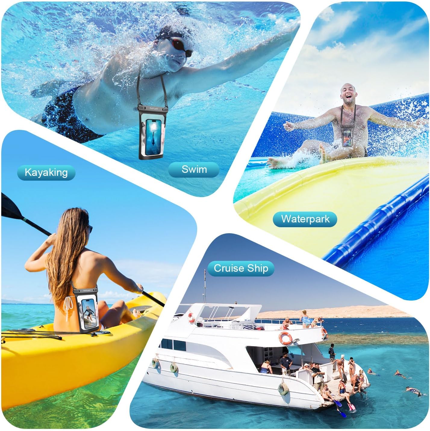 Large Floating Waterproof Phone Pouch, 2Pack Cell Phone Dry Bag for iPhone 17 16 15 14 13 Pro Max Galaxy S24 S23 S22 All Phones, Float Water Proof Bag for Beach Water Park (Black + Pink)