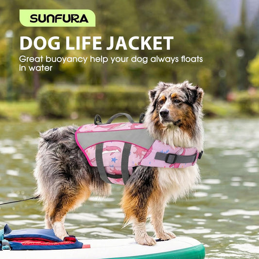 Dog Life Jacket, Small Dog Life Vest for Swimming, Pet Flotation Swim Vest Lifesaver with Reflective Strips, Lightweight Pet Lifesaver Swimsuit for Pool Beach Boating, Pink Ocean S