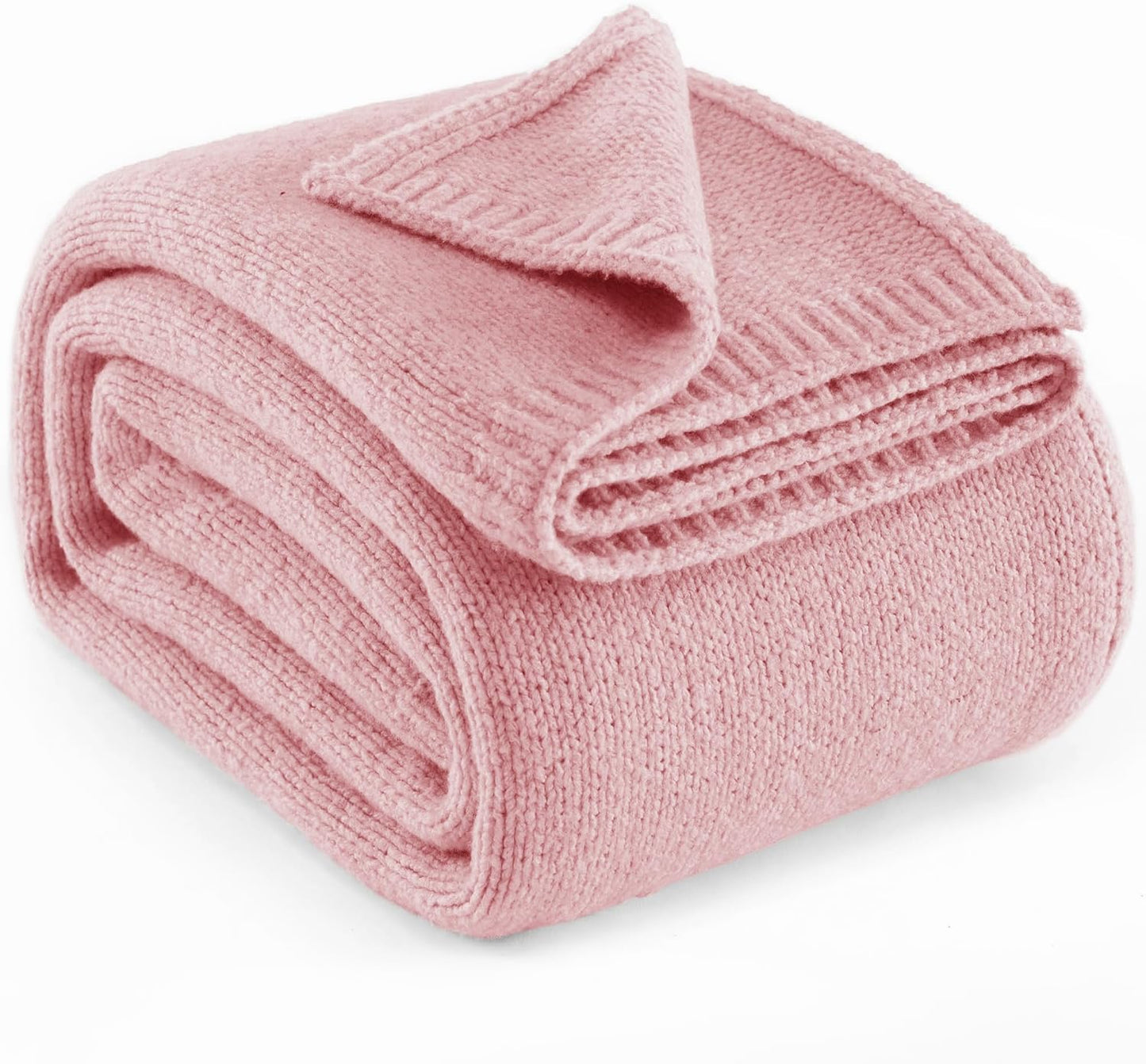 Carriediosa Wool Blend Knit Throw Blanket 50% Recycled Poly 50x60 Pink | Rib Knitted, Lightweight, Soft, Fuzzy, Cozy, Fluffy, Throws, Blankets, Bed Cover, For Couch, For Sofa