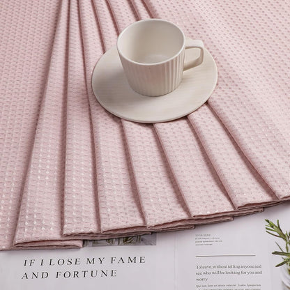 OVZME Blush Pink Shower Curtain Set, Waffle Textured Heavy Duty Fabric Shower Curtain for Bathroom, Luxury Hotel Weighted 230GSM Waterproof Bath Curtain with 12 Plastic Hooks, Machine Washable, 72x72