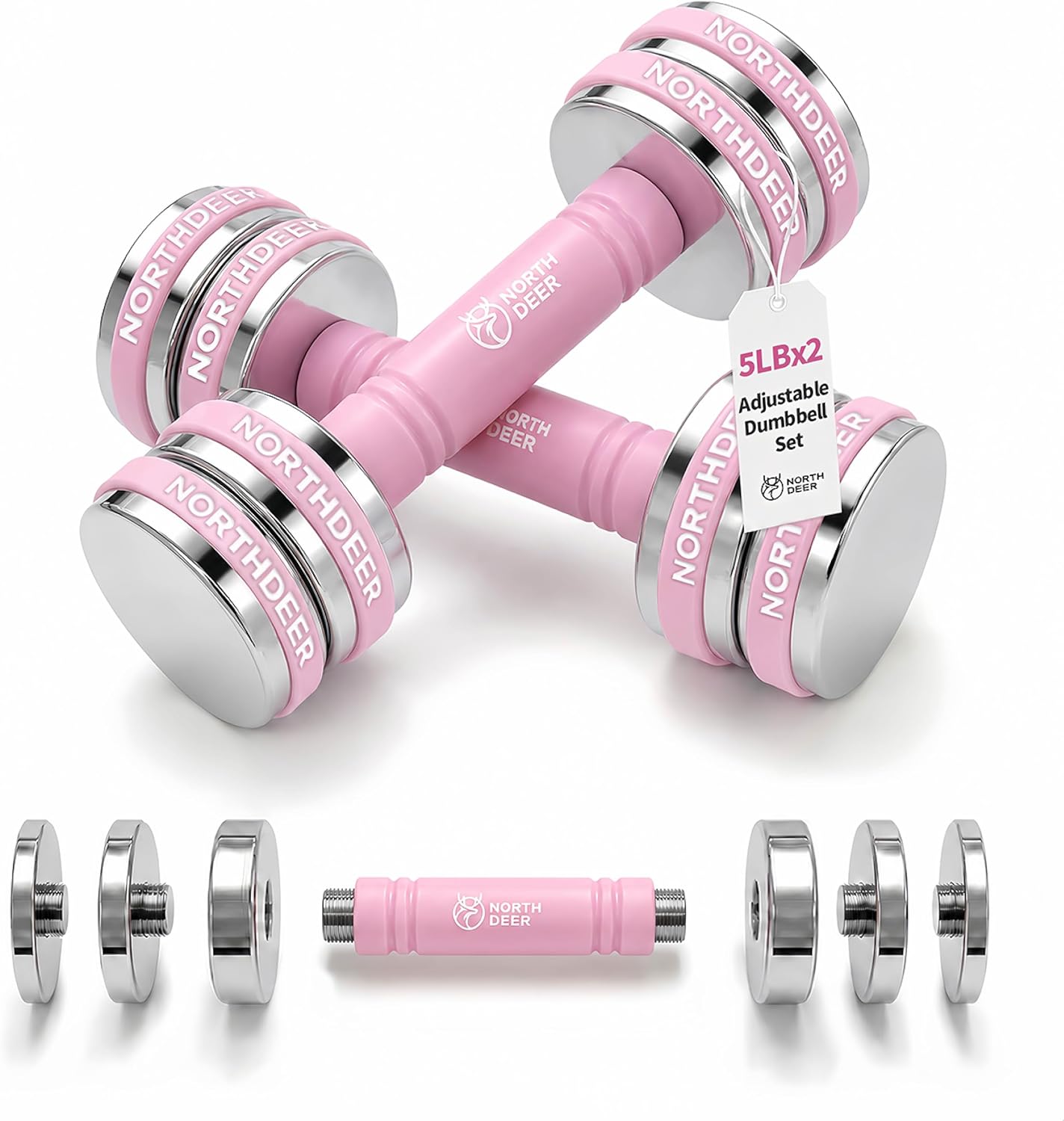 Northdeer Steel Dumbbells Ultracompact & Adjustable Chrome Dumbbell with Foam Handles 5lb 10lb 15lb 20lb 30lb 50lb Home Gym Workout (Choice of Size)