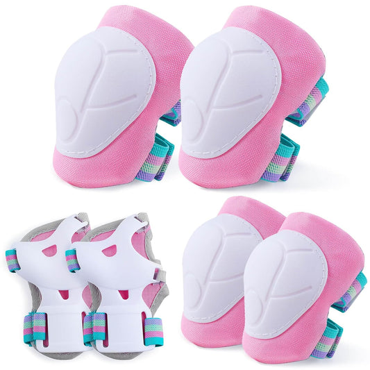 FIODAY Knee Pads for Kids Knee and Elbow Pads Wrist Guards Adjustable Protective Gear Set for Girls Boys Inline Skating Biking Skateboard Scooter Knee Pads,Pink,8-13 Years