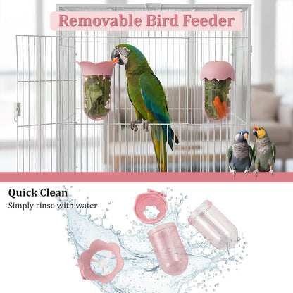 2 PCS Bird Cage Vegetable Feeder, Bird Food Dispenser with Water Storage Design to Keep Vegetables Fresh, Hanging Birds Feeder, Parakeet Cage Accessories for Cockatiel & Small Birds (Pink)