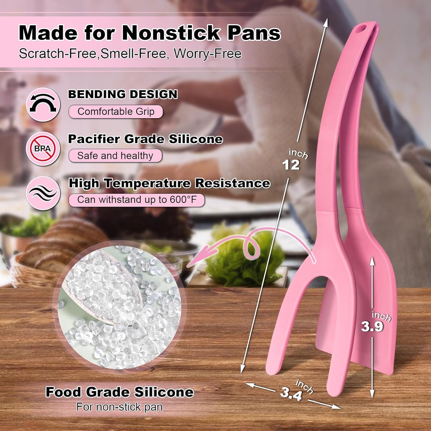 Silicone Spatulas, High Heat Resistant BPA Free Cooking Tongs, Silicone Kitchen Utensils, Spatula Tong, Egg Flipper Spatula for Non Stick Frying Pan, Ideal Cookware for Fish, Eggs, Pancakes
