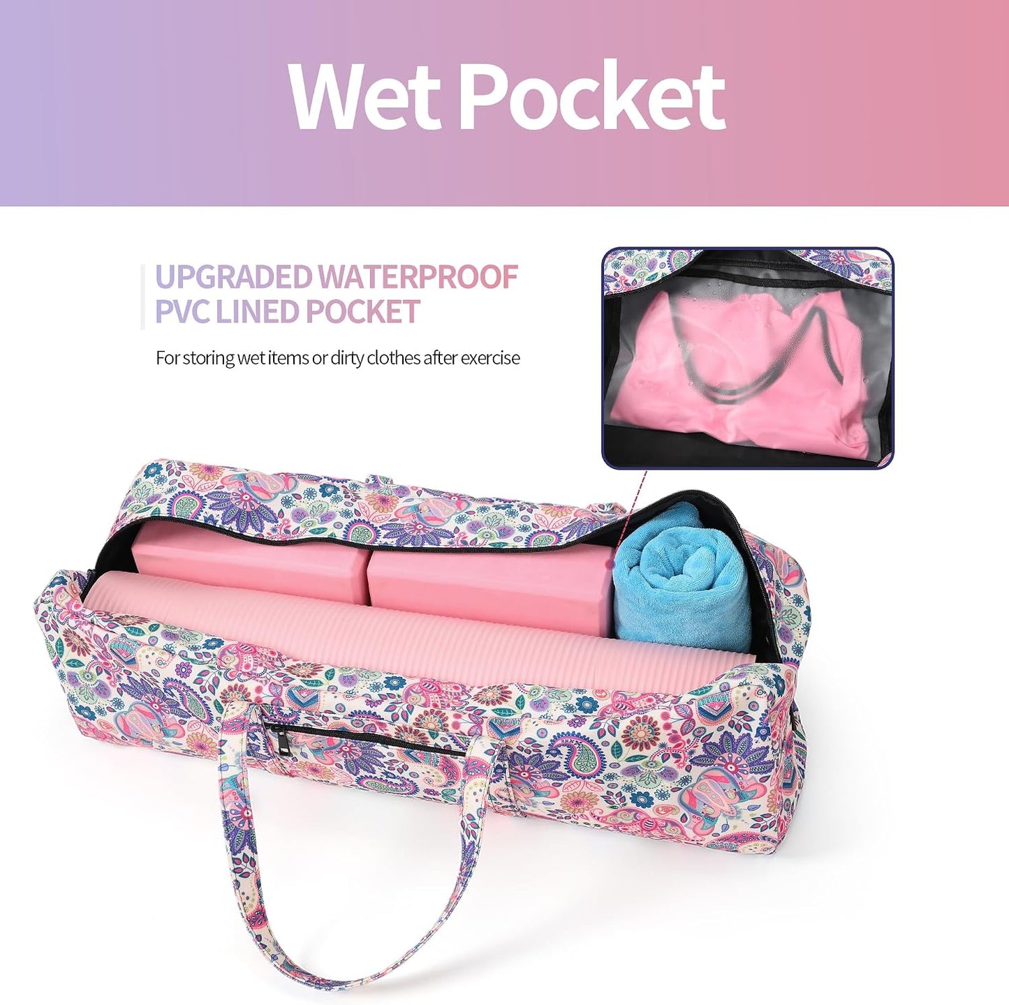 Boulder Bee | Yoga Mat Bag | Large Yoga Mat Carrier with Wet Pocket | Yoga Gifts | Gym Tote Bag for Women