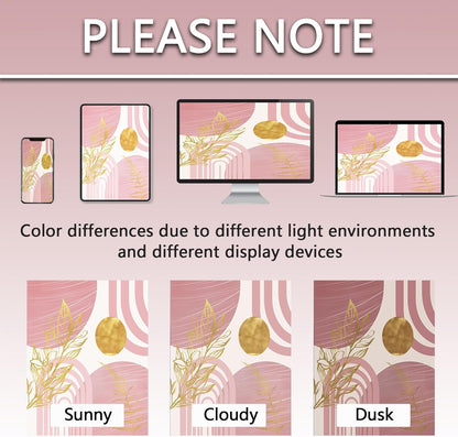 Blush Pink and Gold Shower Curtain Boho Mid Century Light Pink and White Shower Curtains for Bathroom Decor, Waterproof Cloth Fabric with Hooks, 70" W x 72" L