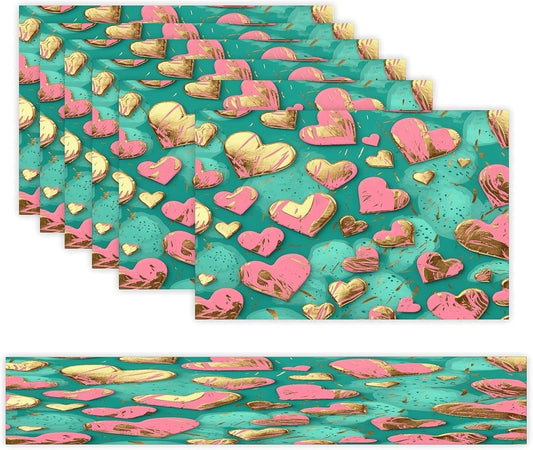 Peach Heart Pattern Placemats and Table Runner Set, Washable Linen Place Mats for Home Wedding Hotel Decoration (1 Table Runner and 6 Placemats)
